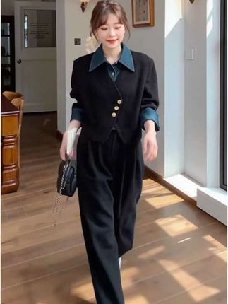 法式复古高级感套装女2025春季新款假两件外套大方得体穿搭两件套#高级感穿搭 #时尚女装 #早秋穿搭 #时尚套装 #怎么搭配都好看