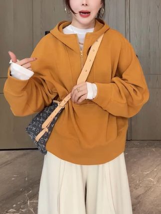 正版时尚连帽半拉链卫衣短外套女2025年秋季流行洋气宽松流行上衣#设计感穿搭 #洋气减龄 #连帽卫衣 #休闲百搭