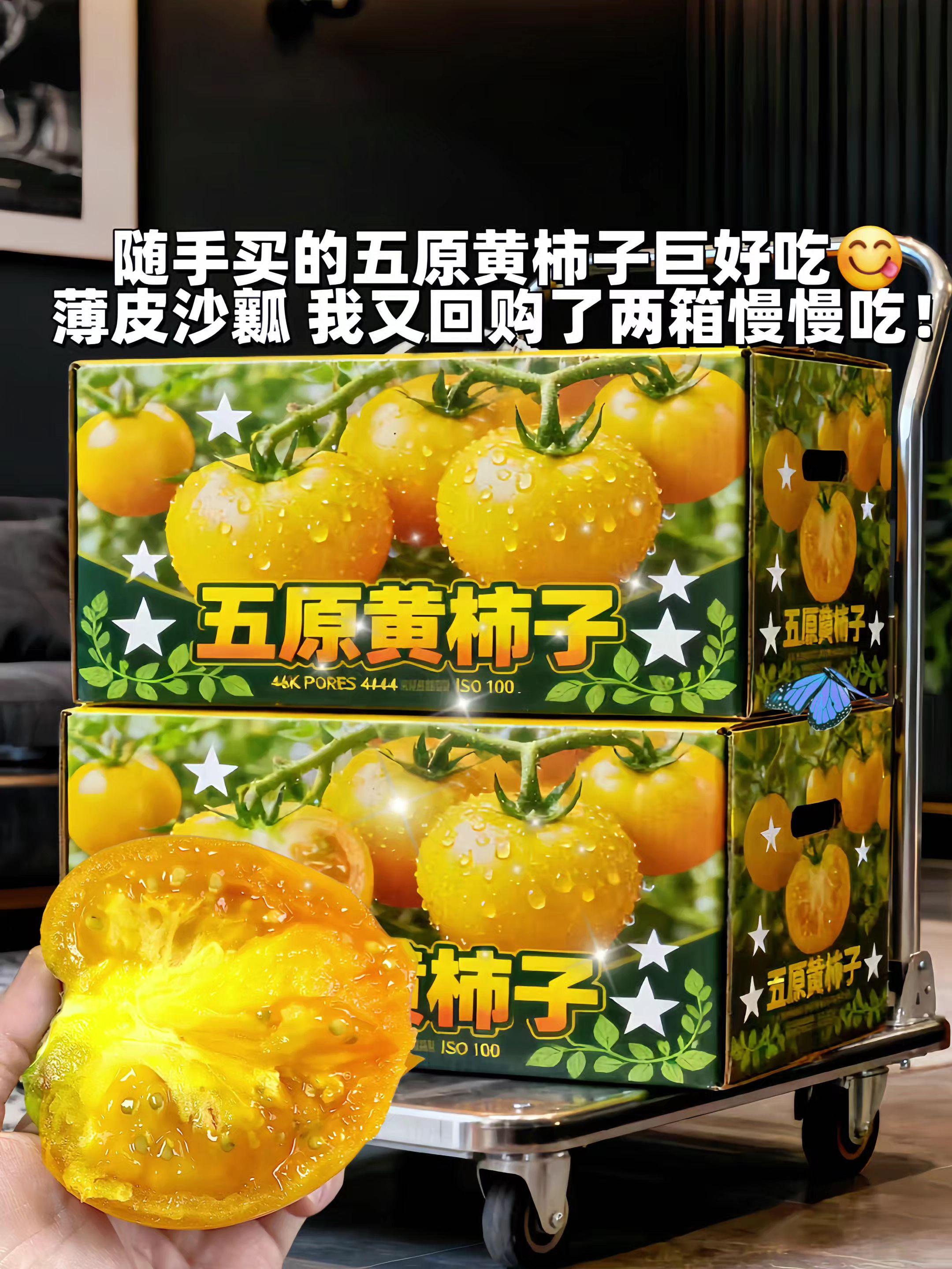 内蒙古#五原黄柿子 ·沙甜黄金果!自然熟现摘直发!🌞黄河水浇灌的金黄果子,皮薄肉厚,咬一口直接爆汁!沙瓤绵密,酸甜浓郁,就像小时候的番茄味~🍅生吃像水果,凉拌更开胃!维生素C满满,营养又解馋!每一口都是塞上江南的阳光滋味!📦现摘现发,📦到家!爱吃番茄的宝别错过!点击下单,尝鲜正当时!#新鲜应季水果 #优质农产品 #好吃到停不下来 #沙瓤西红柿