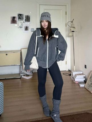 晶咕软软【悉尼冬日】运动感飞行员夹克抓绒厚实连帽毛呢外套 #韩系穿搭 #微胖女孩穿搭天花板 #梨形身材穿搭 #强烈推荐 #酷女孩穿搭