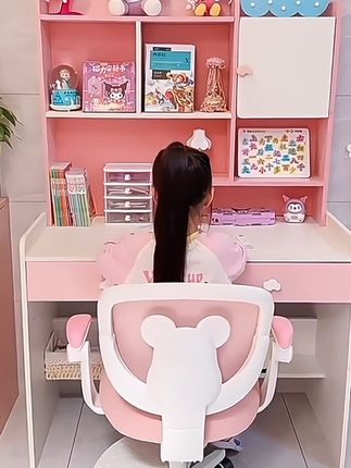 实木儿童书桌书架一体桌子小学生学习桌卧室写字桌椅套装家用升降#儿童学习桌 #美观实用 #家居#生活里有惊喜
