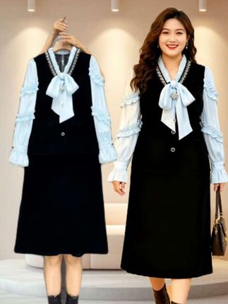 时尚显瘦名媛风轻奢内搭+马甲裙两件套 #大码女装 #遮肚显瘦#时尚洋气#面料柔软舒适 #谁穿谁好看