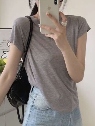 夏羊毛贴身亲肤圆领短袖打底基础款T恤女A-1166#好物推荐🔥 #夏季穿搭 #亲肤柔软舒适透气 #休闲百搭 #体恤穿搭