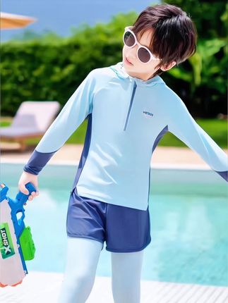 (XL-6XL码)青少年男童分体防晒游泳衣专业泳装备#泳衣准备好了 #男童泳衣#青少年泳衣#儿童防晒泳衣