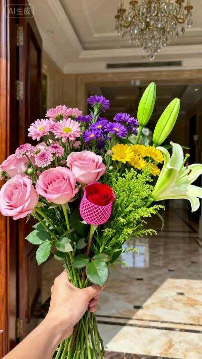 云南鲜花花束,闭眼入。宝子们!看这玫瑰百合小雏菊组合花束,玫瑰娇艳,百合待放,小雏菊清新,配色绝了~插家里,瞬间让屋子亮堂有生气,送人也超有面!现在活动中,这价闭眼入,手慢无!#爱生活爱养花 #一束花的仪式感 #一束花的浪漫 #一束花的快乐 #好看的花一定分享给你