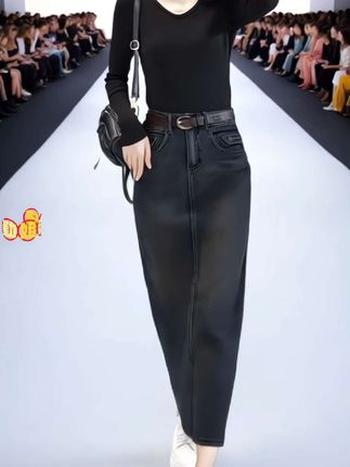 时尚开叉牛仔半身裙春秋新款中长款修身显瘦弹力休闲包臀一步裙子#优雅气质 #显高显瘦显腿长 #时尚气质穿搭 #穿出大长腿 #牛仔裙