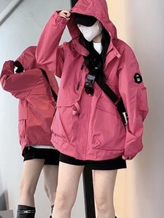 秋季休闲户外旅行登山防风连帽开衫外套冲锋夹克女情侣款上衣外套#外套穿搭 #韩系穿搭 #酷女孩穿搭 #今日穿搭 #冲锋衣