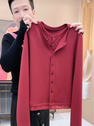 【亮哥女装】2025秋冬新品《绣梦系列》酒红色假两件开衫上衣26007-A8