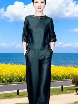 洋气时尚气质端庄高贵裤套装女2025夏季新款显瘦收腰衬衫+裤子#做工精细 #遮肉显瘦 #面料柔软舒适 #时尚洋气 #高端大气 #谁穿谁漂亮