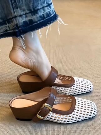 新品穿搭,羊皮法式镂空凉半拖#女士小单鞋 分享!