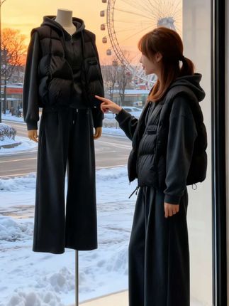 这套穿搭太戳秋冬审美了!深灰卫裤套装软乎乎裹满暖意,叠穿黑色羽绒马甲,蓬松又轻便,自带松弛感还巨藏肉~日常出街、宅家都适配,整套入直接省去搭配烦恼,质感在线,这波闭眼冲不亏!#轻松摆脱路人感的韩系穿搭 #女装 #穿搭 #秋冬穿搭 #棉马甲