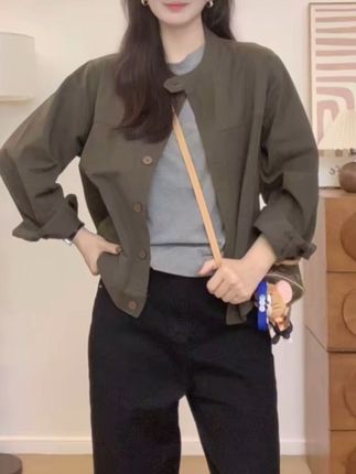 百搭休闲立领工装外套女2025春秋新款棒球服上衣韩版宽松时尚夹克@DOU+小助手