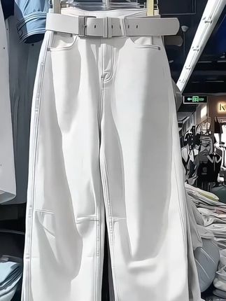 2025早秋新款大码女装高腰弯刀牛仔阔腿裤梨形身材窄版拖地香蕉裤#时尚潮流穿搭 #减龄穿搭 #休闲百搭裤子 #早秋阔腿裤推荐