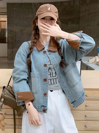 蓝色韩版小清新减龄单排扣牛仔外套女2025秋季新款小个子百搭夹克#女装 #谁穿谁好看系列 #休闲舒适 #牛仔穿搭 #休闲外套