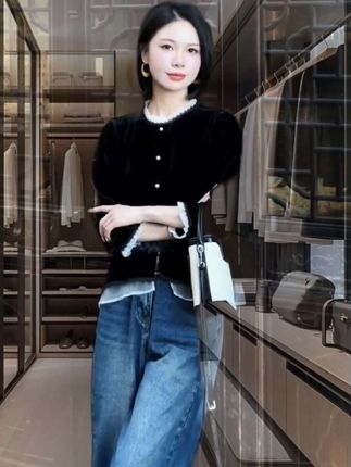 #拼接长袖 #时尚百搭 #荷叶边上衣