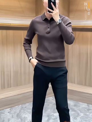 秋冬男士高档长袖翻领针织衫毛衣时尚轻奢商务休闲百搭polo衫 #品质男装 #时尚洋气 #高端大气 #休闲百搭 #针织衫