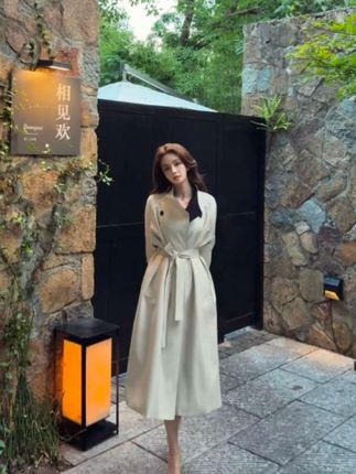 秋季中长款清冷松弛感拼色韩版风衣外套女#风衣穿搭 #大衣外套 #松弛感穿搭 #韩系穿搭 #气质穿搭