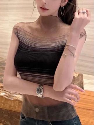 纯欲风高领透视网纱撞色针织上衣夏季收腰高弹力显瘦包臀连衣裙#辣妹穿搭 #上衣#连衣裙#ootd穿搭 #性感