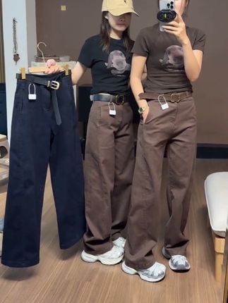 2025 早秋新款 老钱风窄版阔腿牛仔裤女款爆款宽松大码微胖显瘦直筒长裤