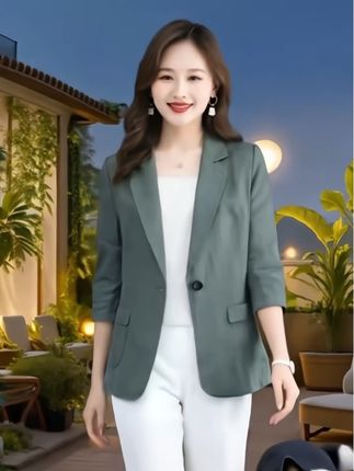 韩版亚麻西装外套女短款时尚休闲夏季薄款修身显瘦气质上衣小西服#有运费险放心下单