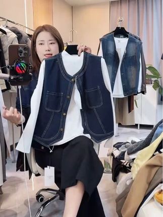 欧货深蓝色牛仔马甲外套女2025夏季新款外搭无袖坎肩马夹上衣潮女