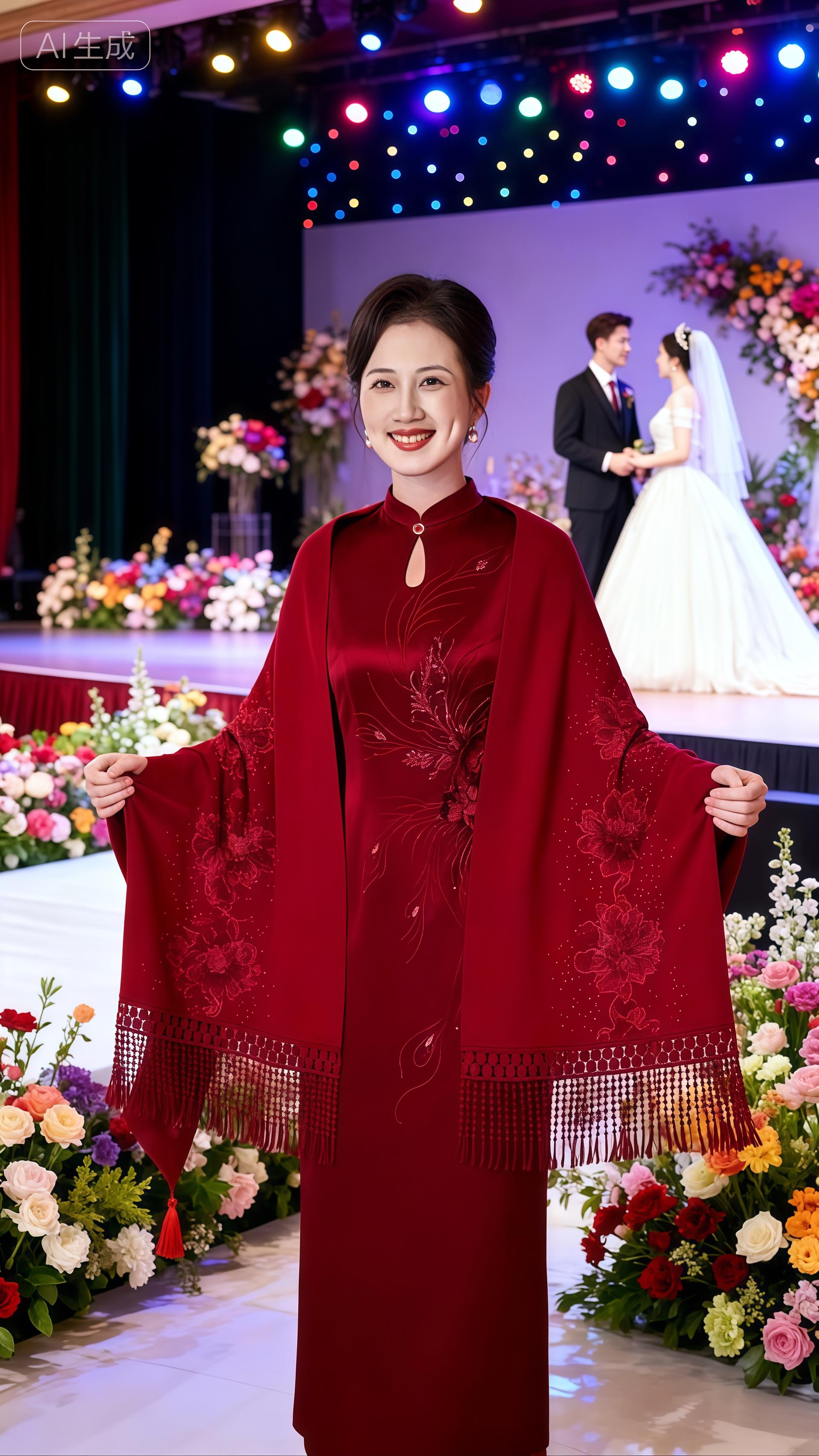 婆婆妈妈旗袍披肩两件套。#红色披肩 #喜。婆婆妈妈旗袍披肩两件套。#红色披肩 #喜婆婆喜妈妈婚宴披肩#高端大气#披肩 #气质范