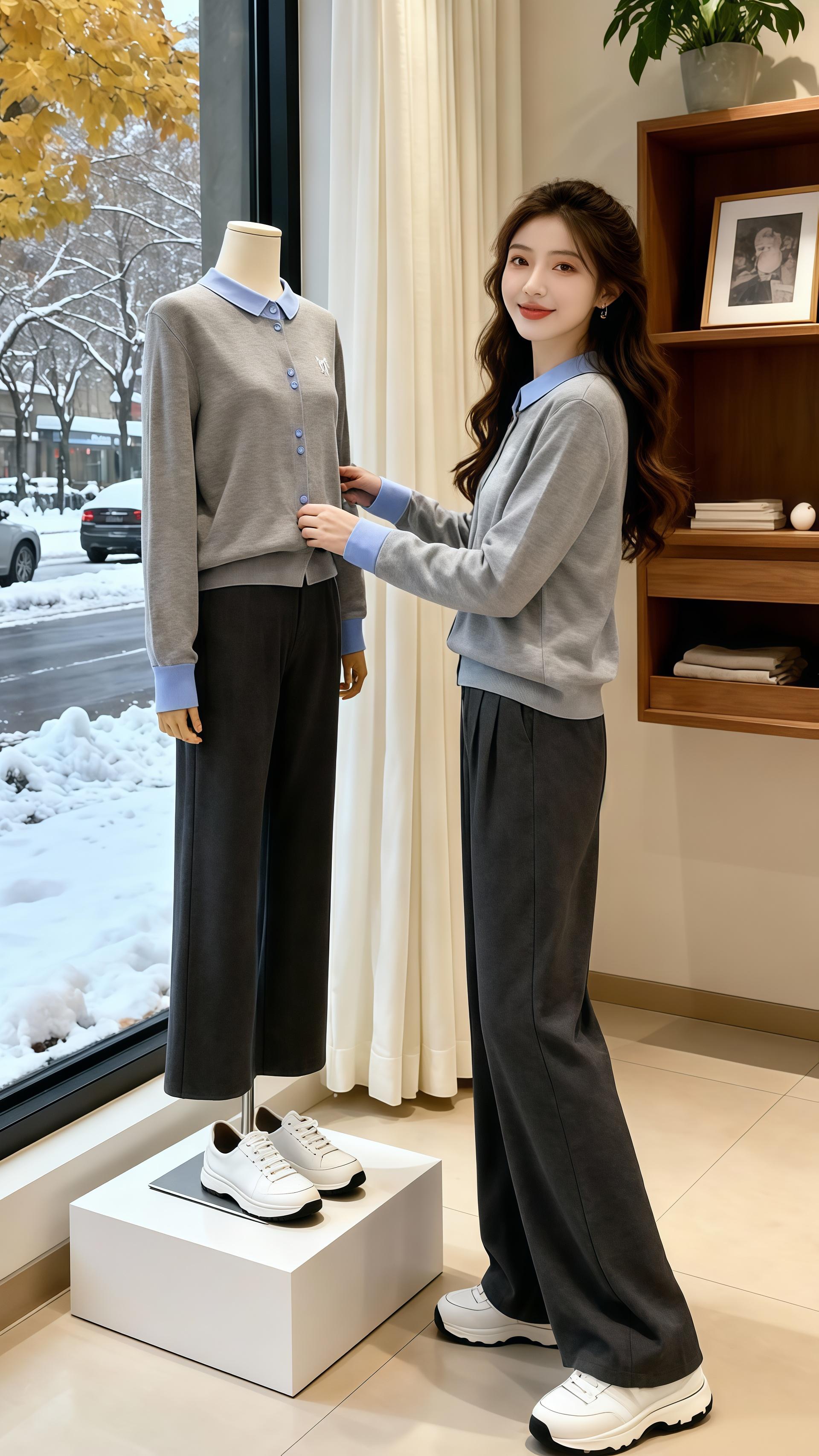 灰粉针织衫:把秋冬的松弛,穿在身上。秋雨裹着桂香漫过橱窗时,苏晚的指尖先接住了那件灰蓝假两件针织衫。配一条阔腿牛仔,刚好兜住街头的软风,连蹭过裤脚的小白狗,都像成了领口织进去的温柔。   后来在茶馆敲键盘,深灰款裹着满身暖意,青瓷茶壶的雾气悄悄漫过袖口,连敲击屏幕的指尖都慢了半拍。   等初雪落在画室那天,她换上粉色款。颜料星子不小心沾在衣摆,白猫蹲在画架旁,静静看着她把自己的轮廓,描进这抹柔软的粉里。一件针织衫,藏住了整个秋冬的松弛与细碎美好。。#韩系穿搭#温柔穿搭#优雅气质#晒晒我的秋日穿搭#小个子秋冬穿搭@DOU+上热门