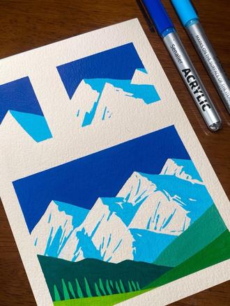一分钟雪山草地#丙烯马克笔#绘画 #绘画教程