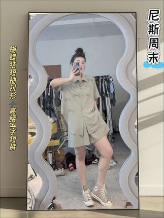 晶咕蕾蕾【尼斯周末】立体蝴蝶结短袖衬衫+全松紧高腰A字短裤#慵懒随性风穿搭 #微胖女孩穿搭技巧 #不用廋也可以穿的很好看 #高级感穿搭分享 #出游穿搭