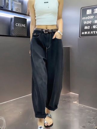 大码宽松阔腿牛仔裤小个子2025年秋季时尚弯刀香蕉裤直筒八九分裤#阔腿牛仔裤#牛仔裤 #显高显瘦显腿长 #百搭裤子 #面料柔软舒适