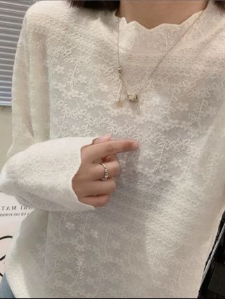 花边寸领内搭小花朵蕾丝打底衫别致长袖针织衫宽松镂空上衣半高领#爆款热卖中 #好物推荐🔥 #显瘦穿搭 #秋冬新款 #上衣 @DOU+上热门 @DOU+好生意 @DOU+小助手