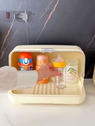 宝宝奶瓶收纳箱婴儿沥水收纳盒家用杯子收纳置物架桌面收纳带盖子#杯子收纳盒#带盖沥水收纳盒