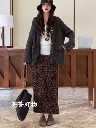 韩系慵懒风豹纹半身裙女2025春秋新款鱼尾裙宽松显瘦垂感A字裙子,韩剧女主角既视感秋冬氛围感拉满!面料柔软舒适#遮肉显瘦 慵懒随性又洋气 时尚又百搭#半身裙#鱼尾裙#豹纹裙
