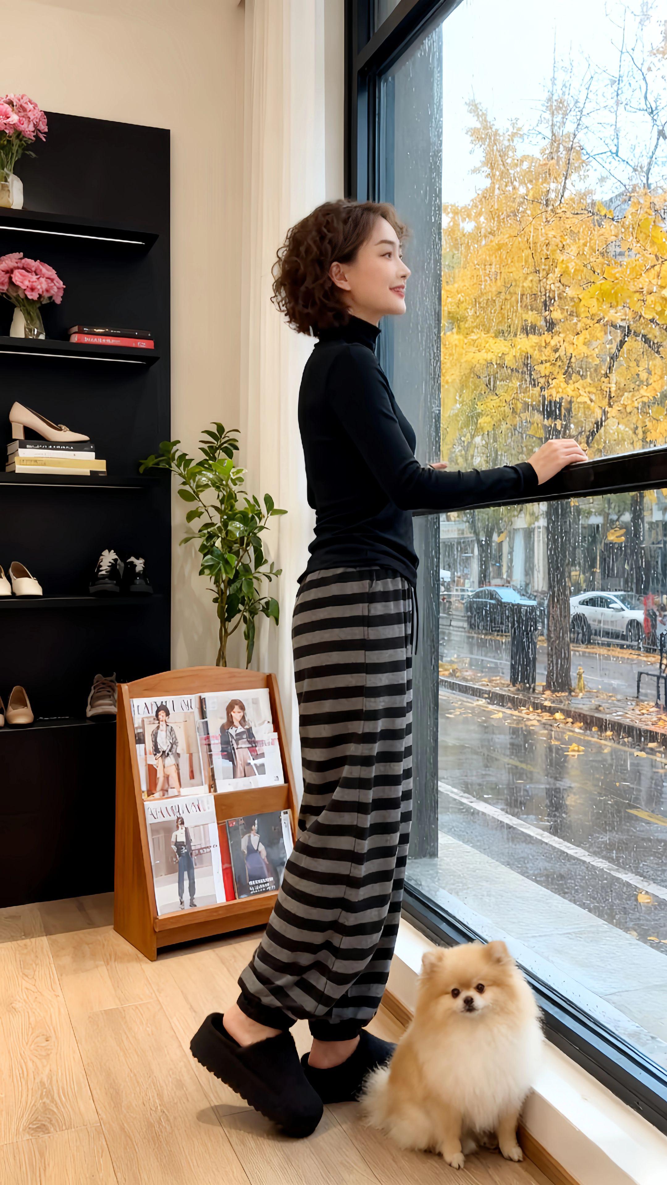 景倩妮韩系慵懒舒适条纹加绒休闲裤2025年秋冬新款高腰显瘦束脚裤#条纹裤#早秋穿搭显贵法则 #早秋姐感气质穿搭 #小个子女生秋冬就这样穿 #解锁秋季一周色彩灵感穿搭