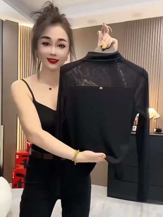 网红时尚半高领黑色网纱长袖打底衫洋气修身显瘦女士长袖打底衫#显瘦长袖打底衫#网纱长袖打底衫#时尚长袖打底衫