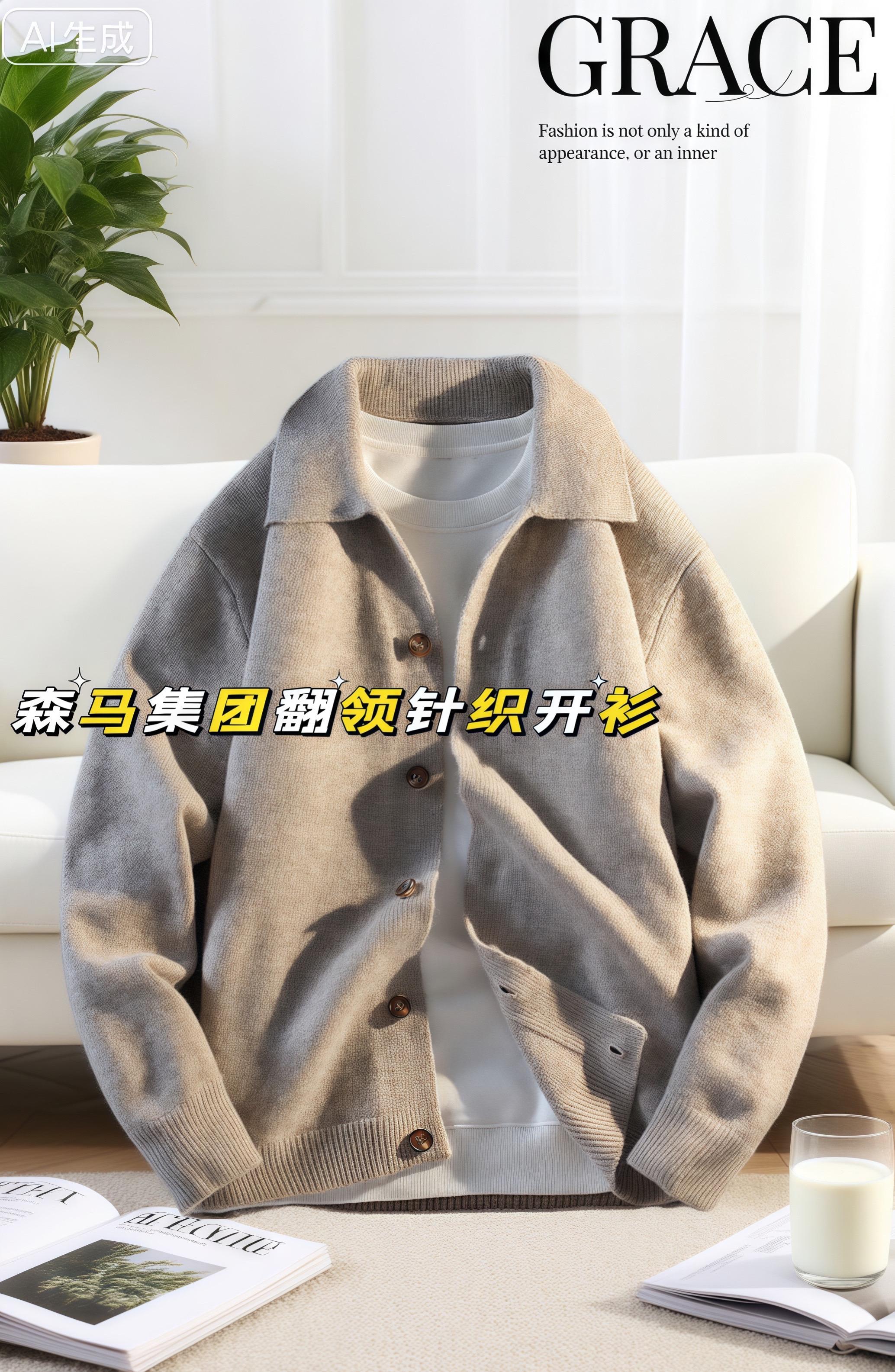 森马集团日系纯色翻领针织开衫毛衣男秋冬季潮牌宽松高级感慵懒风外套#时尚潮流穿搭 #时尚搭配单品 #冬季搭配 #品质男装 #慵懒风美学