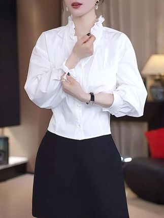 法式白色衬衫女士2025秋季新款收腰显瘦减龄设计感木耳边上衣#穿搭 #收腰显瘦 #衬衫 #上衣 #谁穿谁好看 @抖加🔥上热门🔥dou+🔥热点宝 @抖音小助手