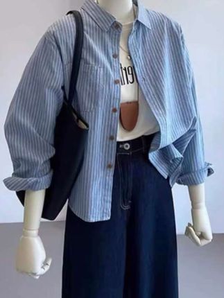 衬衣女2025秋季新款高级感轻奢洋气复古港风穿搭宽松条纹衬衫