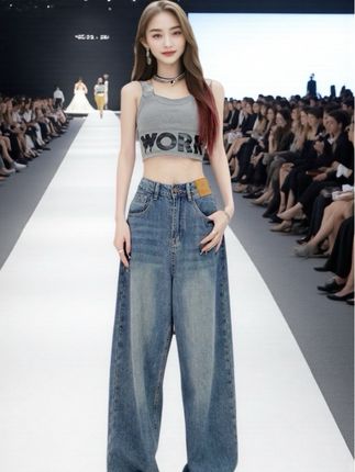 大码复古直筒宽松牛仔裤阔腿裤女2025秋季胖mm牛仔裤宽松阔腿裤#牛仔裤 #百搭裤子 #修饰腿型 #梨形身材穿搭 #显高显瘦显腿长