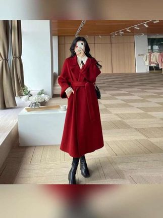 红色羽绒可拆卸内胆呢子大衣女新款秋冬高级感韩系双面呢毛呢外套#女神穿搭 #强烈推荐 #风衣穿搭 #外套穿搭