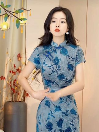 #新中式旗袍连衣裙 #国风旗袍裙 #旗袍美人 #旗袍连衣裙 #蓝色旗袍