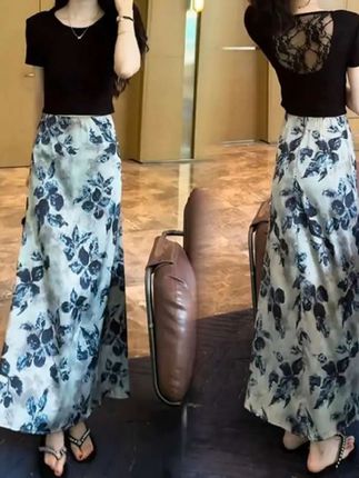 【有运费险】气质高腰印花半身裙套装#时尚两件套#时尚女装