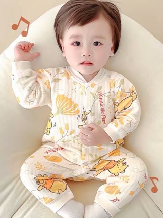 Disney/迪士尼婴儿连体秋冬装纯棉初生宝宝秋冬夹棉冬季保暖哈衣#幼儿外出服超萌炸街 #每日推荐 #儿童服装搭配 #甜美穿搭 #宅家睡衣秀