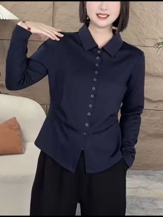 2025可开衫6扣秋装简约收腰衬衫女气质百搭上衣衬衣