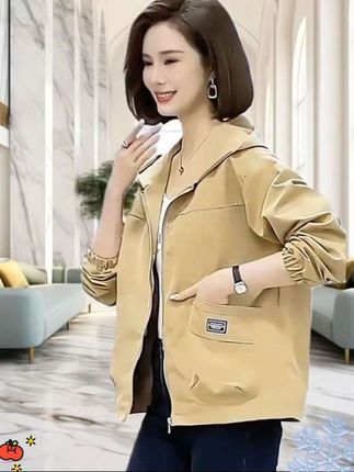 【休闲大码宽松连帽女士短外套2025春秋新款中老年妈妈装减龄夹克】#时尚气质穿搭 #春秋新款 #外套穿搭 #休闲百搭 #减龄显瘦穿搭