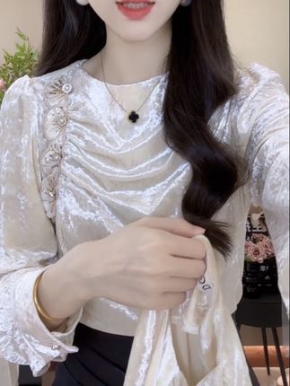 法式气质时髦立体花朵设计堆堆领长袖衬衫女2025秋季新款百搭上衣#百搭上衣#时髦穿搭#法式气质#立体花朵#洋气减龄