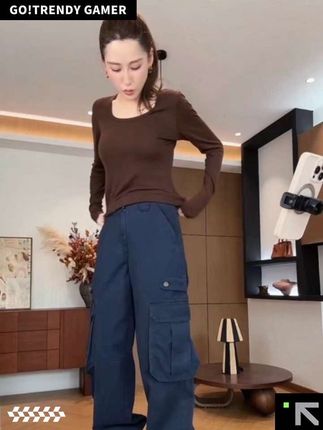 潮流街头重工立体口袋洗水时尚休闲百搭工装长裤#通勤垂感阔腿裤 #显高显瘦显腿长 #百搭神裤