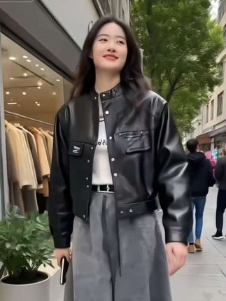 秋季时尚一整套女装2025新款韩版洋气宽松皮外套高腰休闲裤两件套|#穿搭女装 #女装 #温柔穿搭 #韩系穿搭 #今日穿搭@DOU+小助手