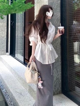 宽松百搭简约老钱风衬衫条纹直筒长款半身裙 #百搭#显瘦#时尚#气质#套装