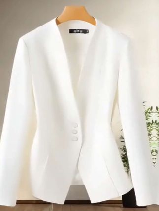白色西装女外套短款小个子无领小西装修身春秋款 v领西服干练简洁